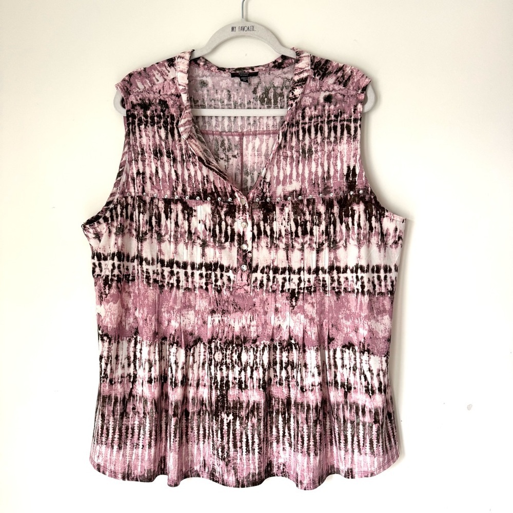 Cocomo Sleeveless pink abstract print sleeveless top with studs